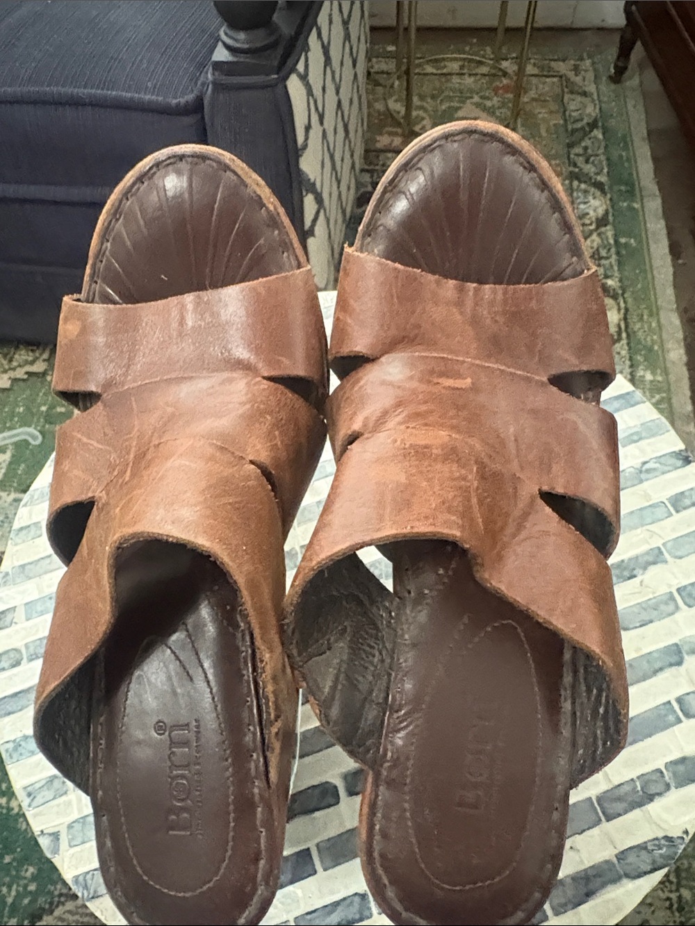 Y2K Born Brown Leather Wedge Mules Open-Toe Slide Clogs size 7 - Picture 2 of 7